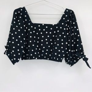 ASOS Puff Sleeve Square Neck Polka Dot Crop Blouse Black White Size 6